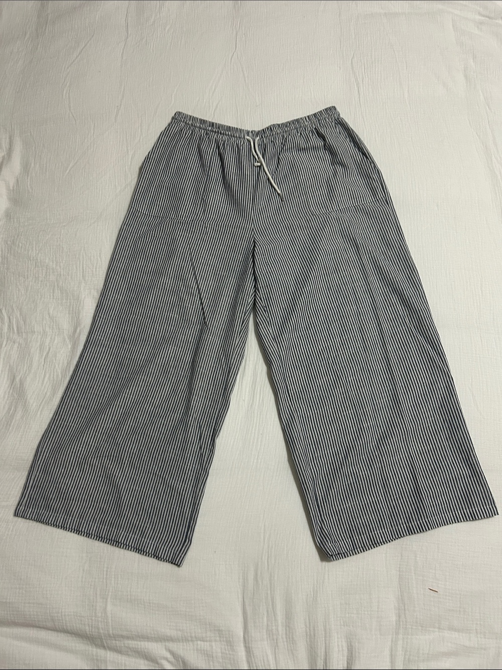 SHEIN dark blue & White Pinstripe Wide-Leg Drawstring rSweatpants
